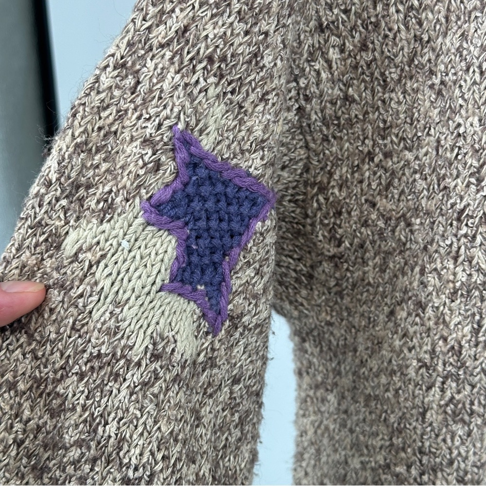 Women's Large‎ Tan Purple Lilac Patterned Sweater Vintage Cardigan Cozy - Picture 10 of 10